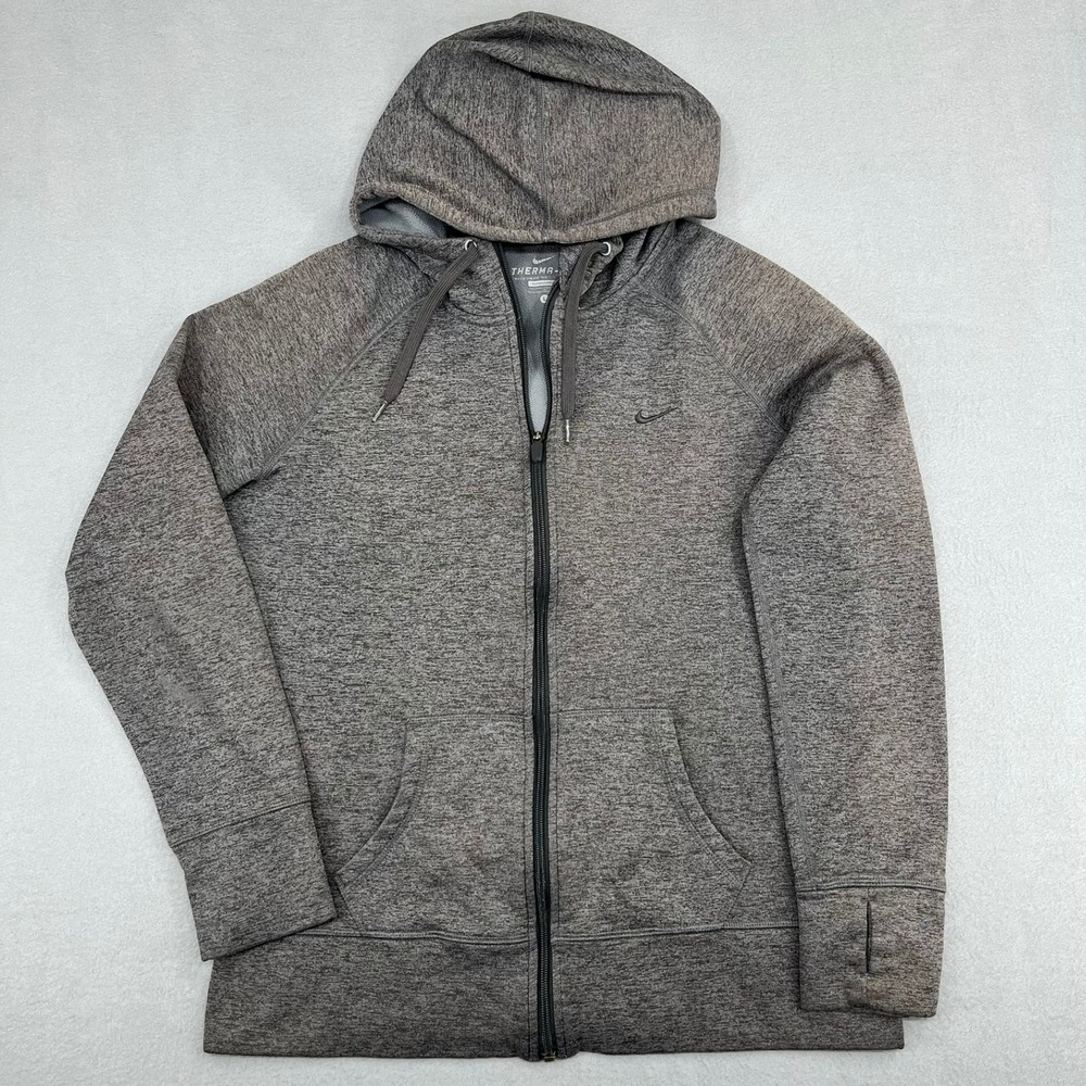 Nike Therma-FIT‎ Womens Full Zip Hoodie Heathered Grey Fleece Large